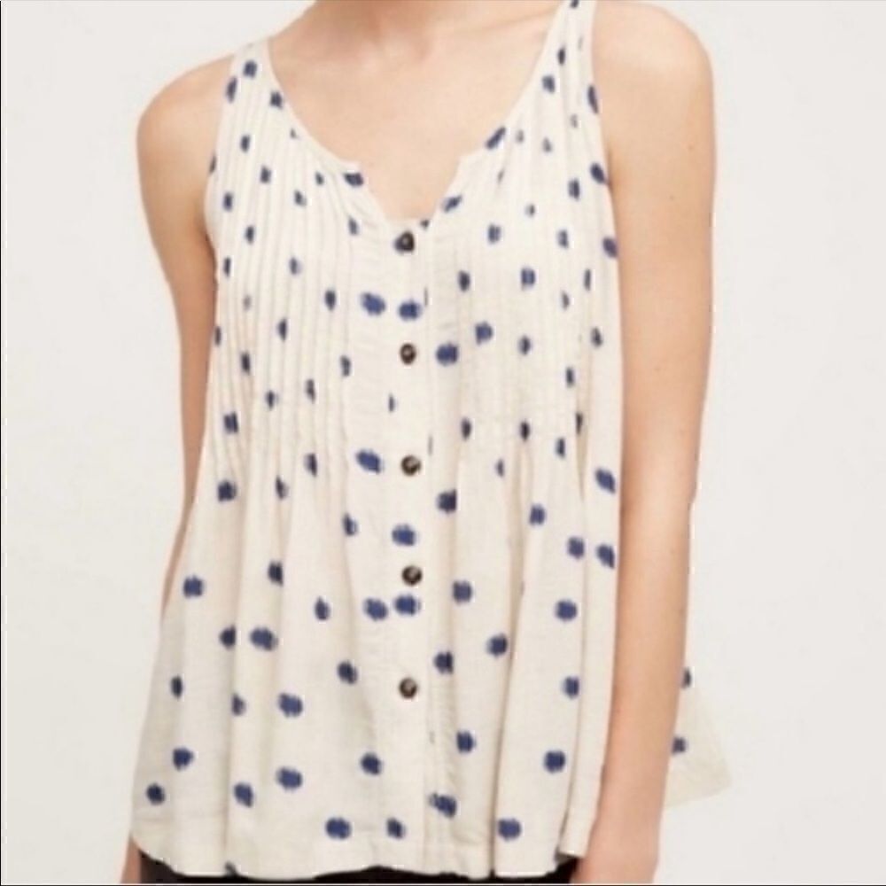 Maeve | Anthropologie Cream Blue Polka Dot Tank 6